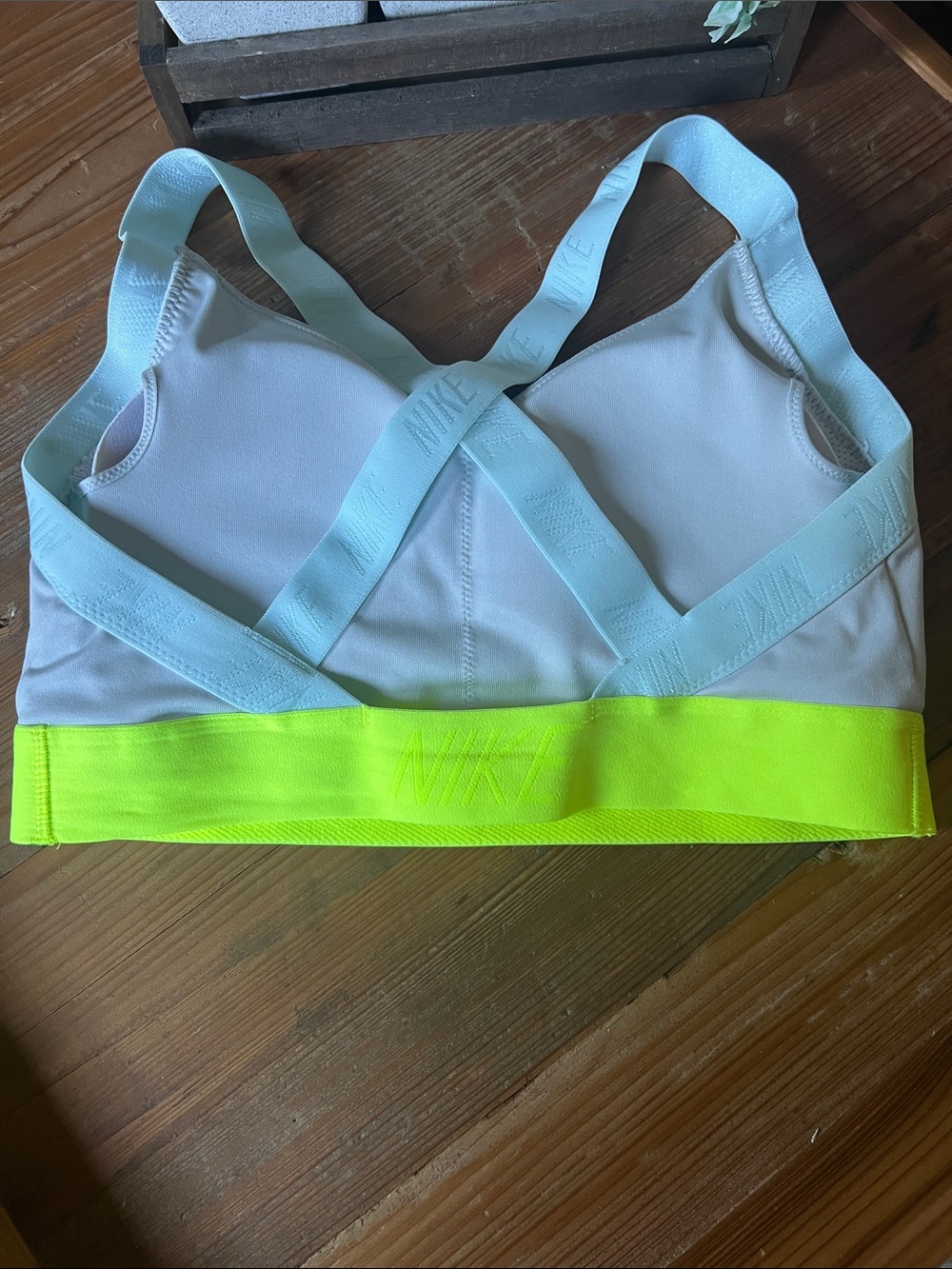 Nike Gray with Lt Blue and Lime Green Trim Sports Bra. Size Medium - Picture 3 of 4